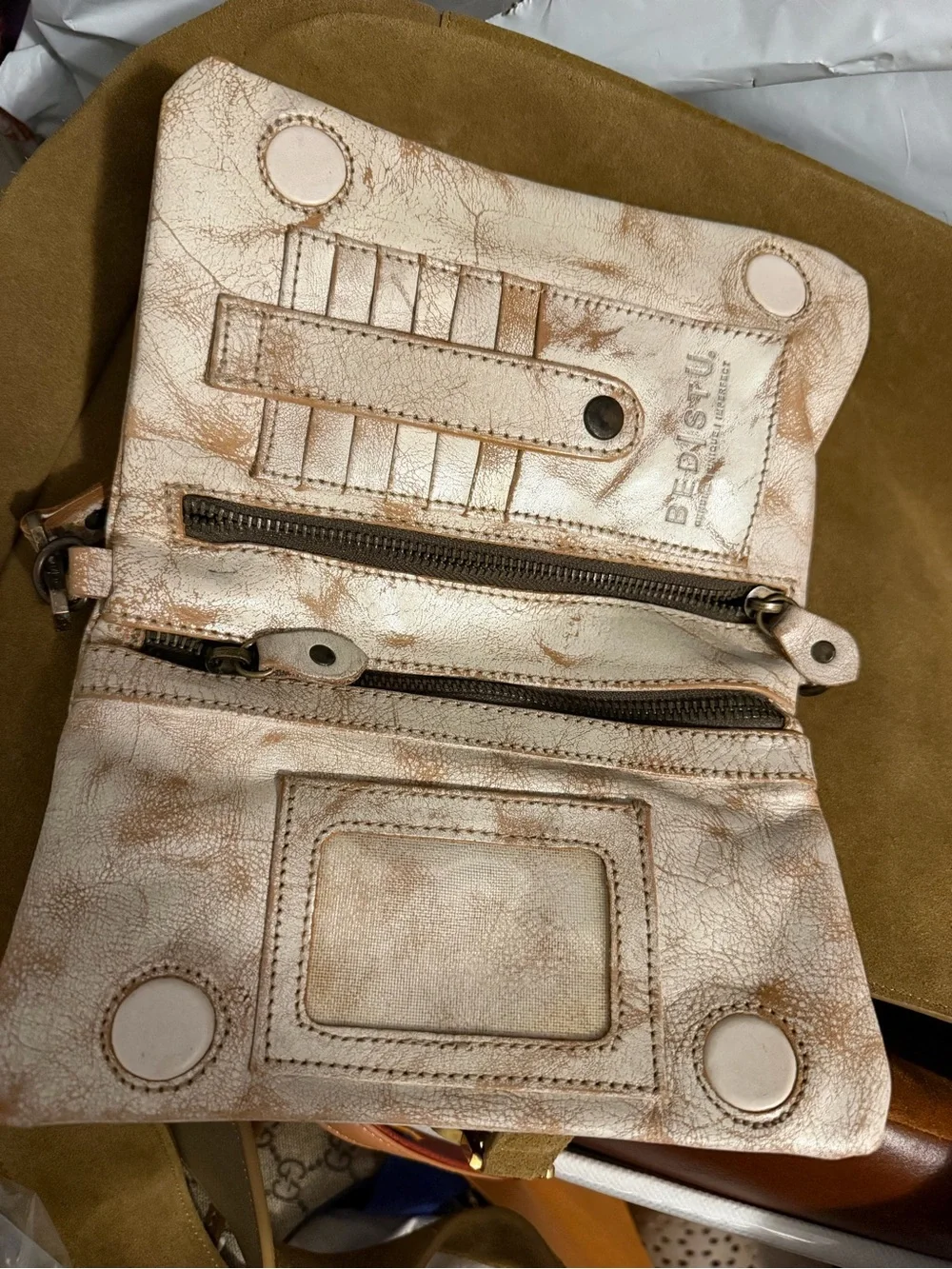 Grace and Lace Women's leather Cream Wristlet Clutch